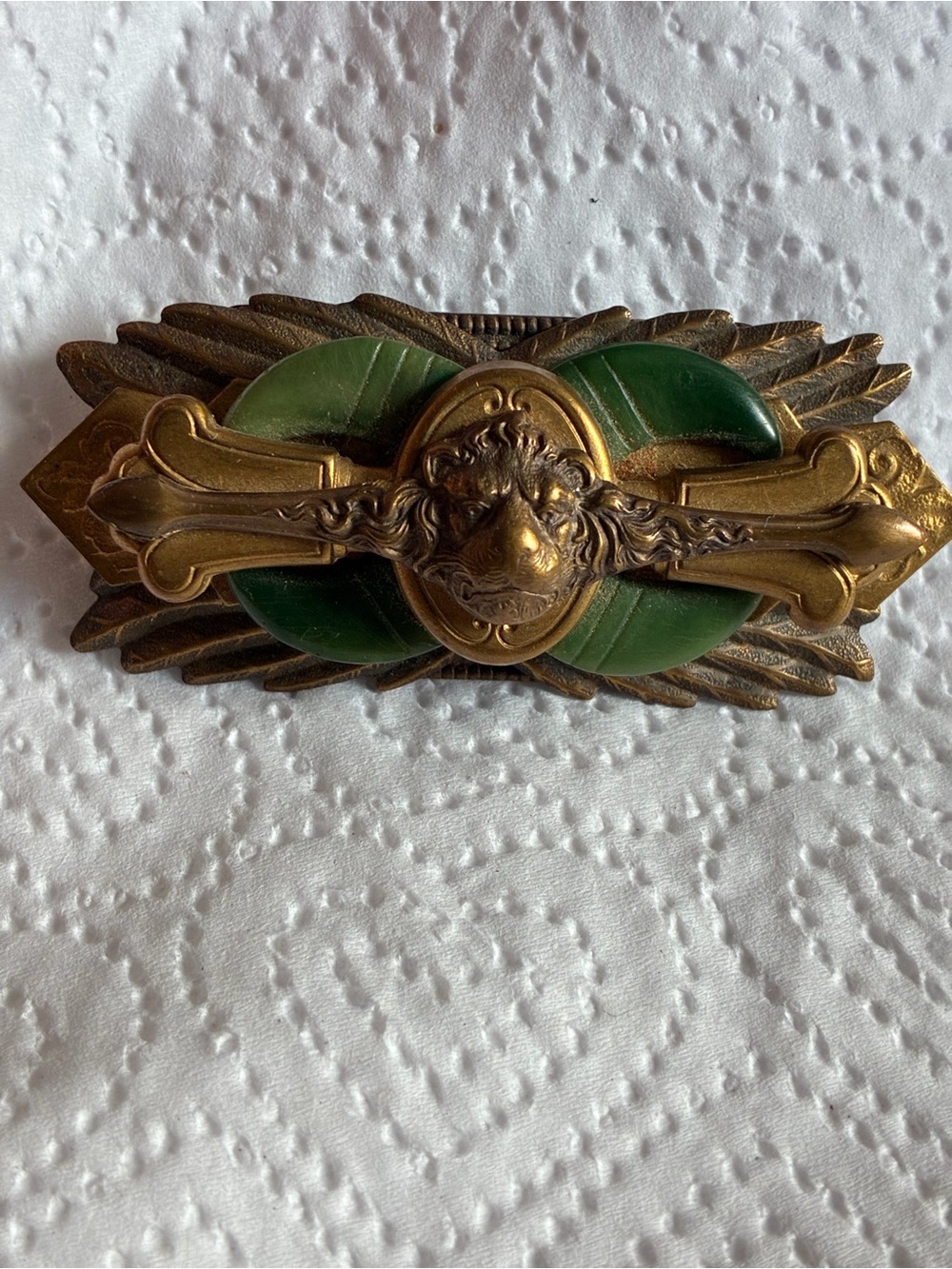 Antique Green and Gold Decorative Brooch Accent
